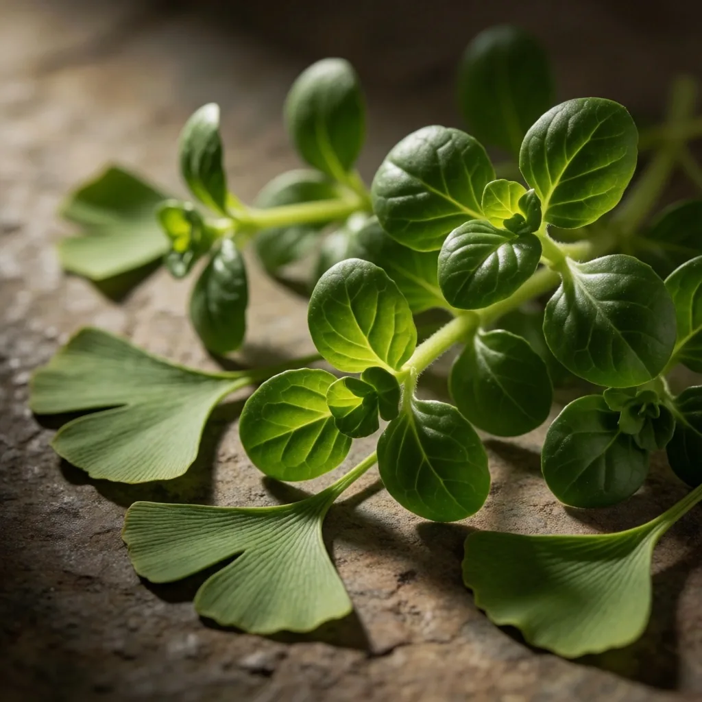 Fresh ginkgo biloba leaves on aged vellum paper under warm light
