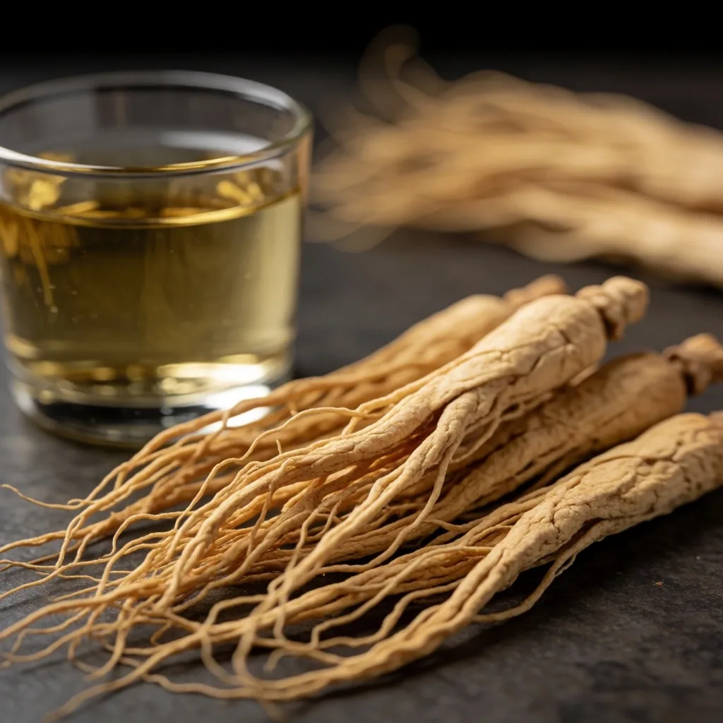 Dried ginseng root on vellum paper