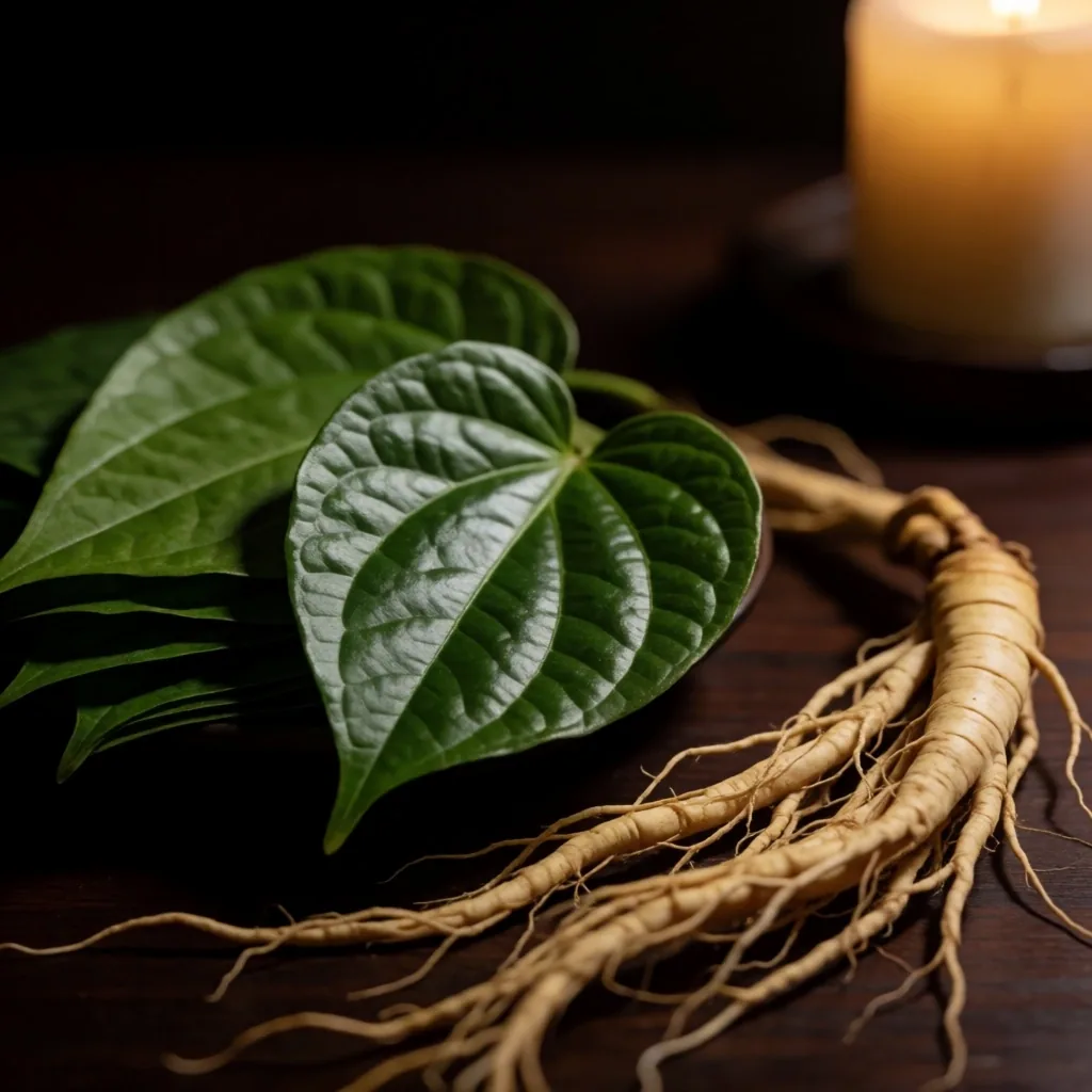 Botanical ingredients arranged on dark wood