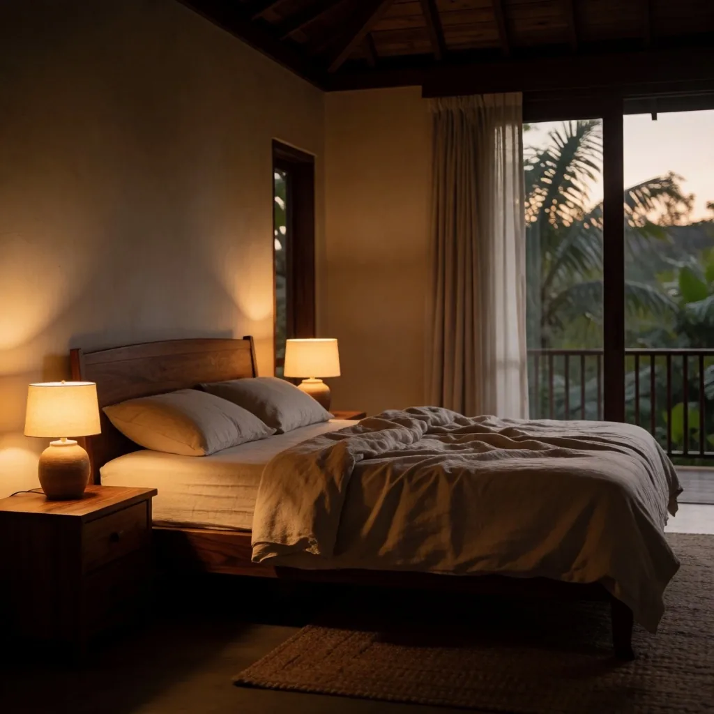 Calm bedroom at dusk