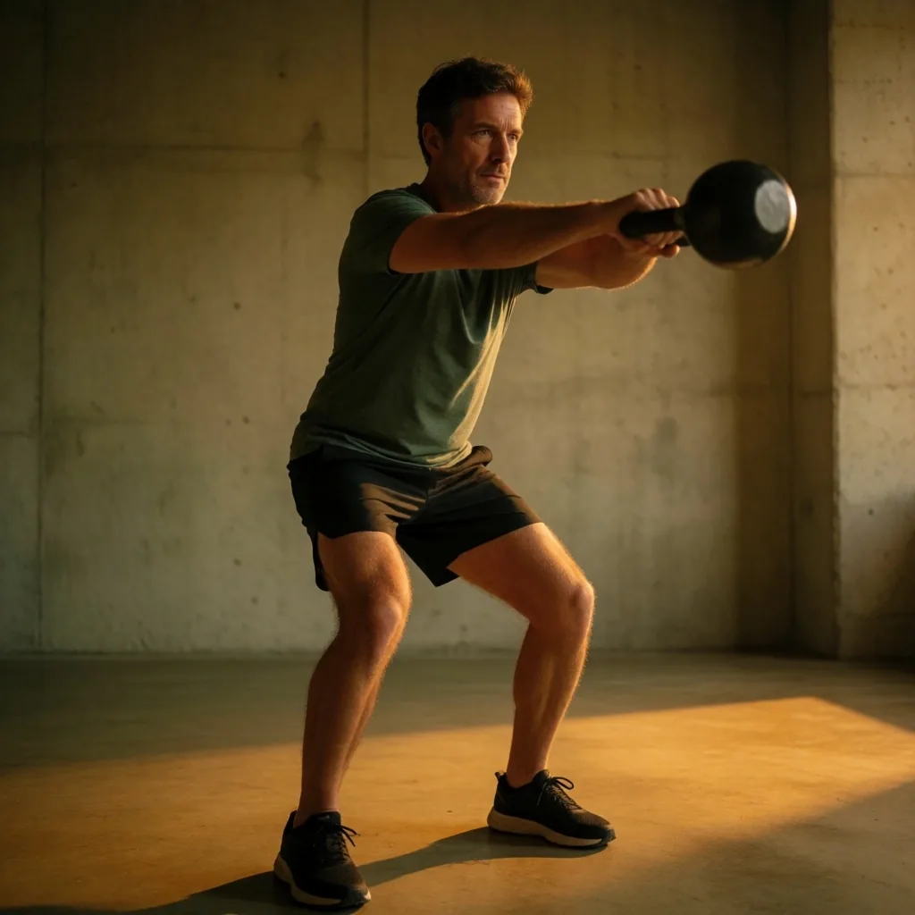 Man training with kettlebell